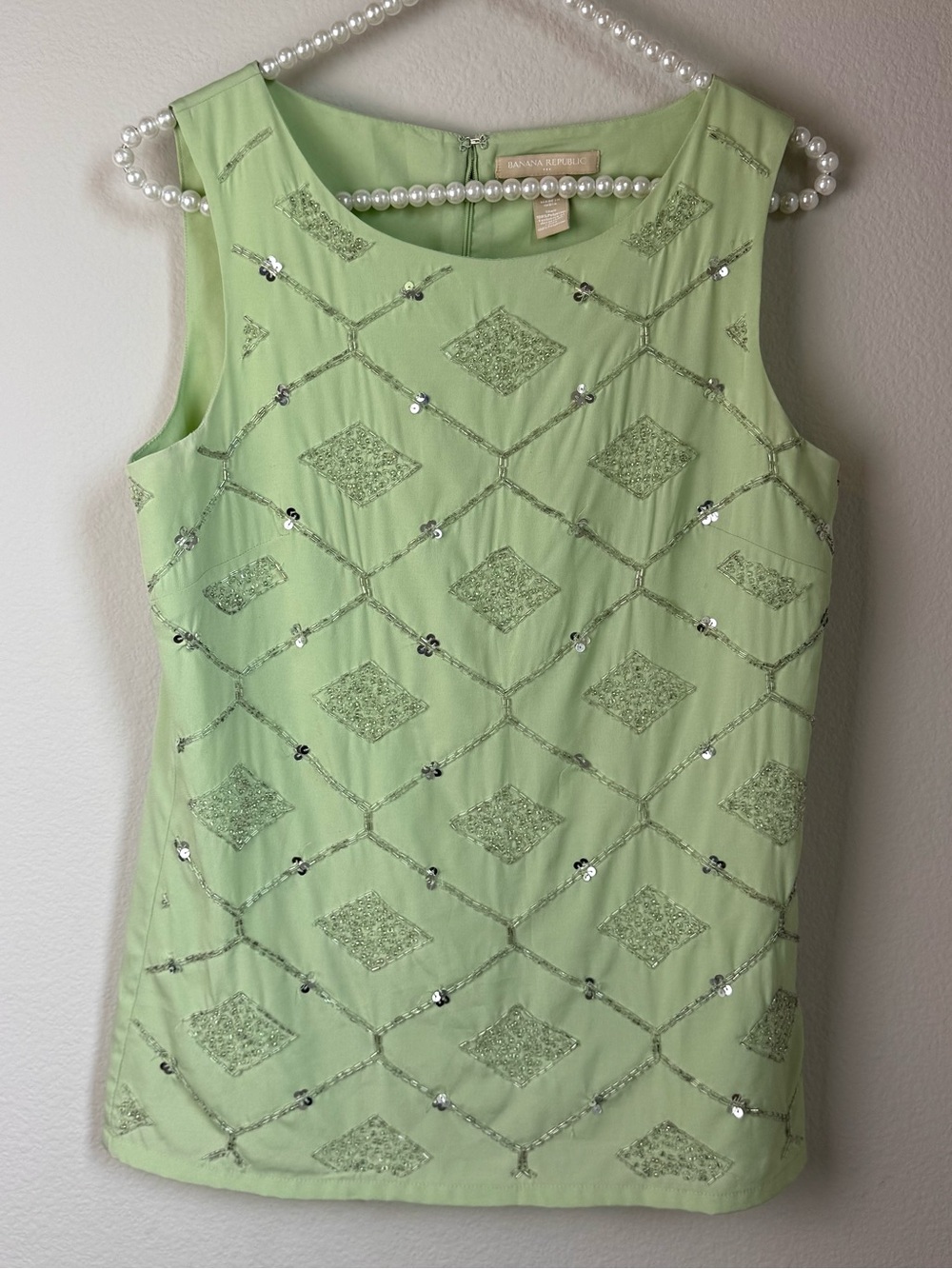 Y2K banana republic Beaded Light Green Sleeveless Tank Top